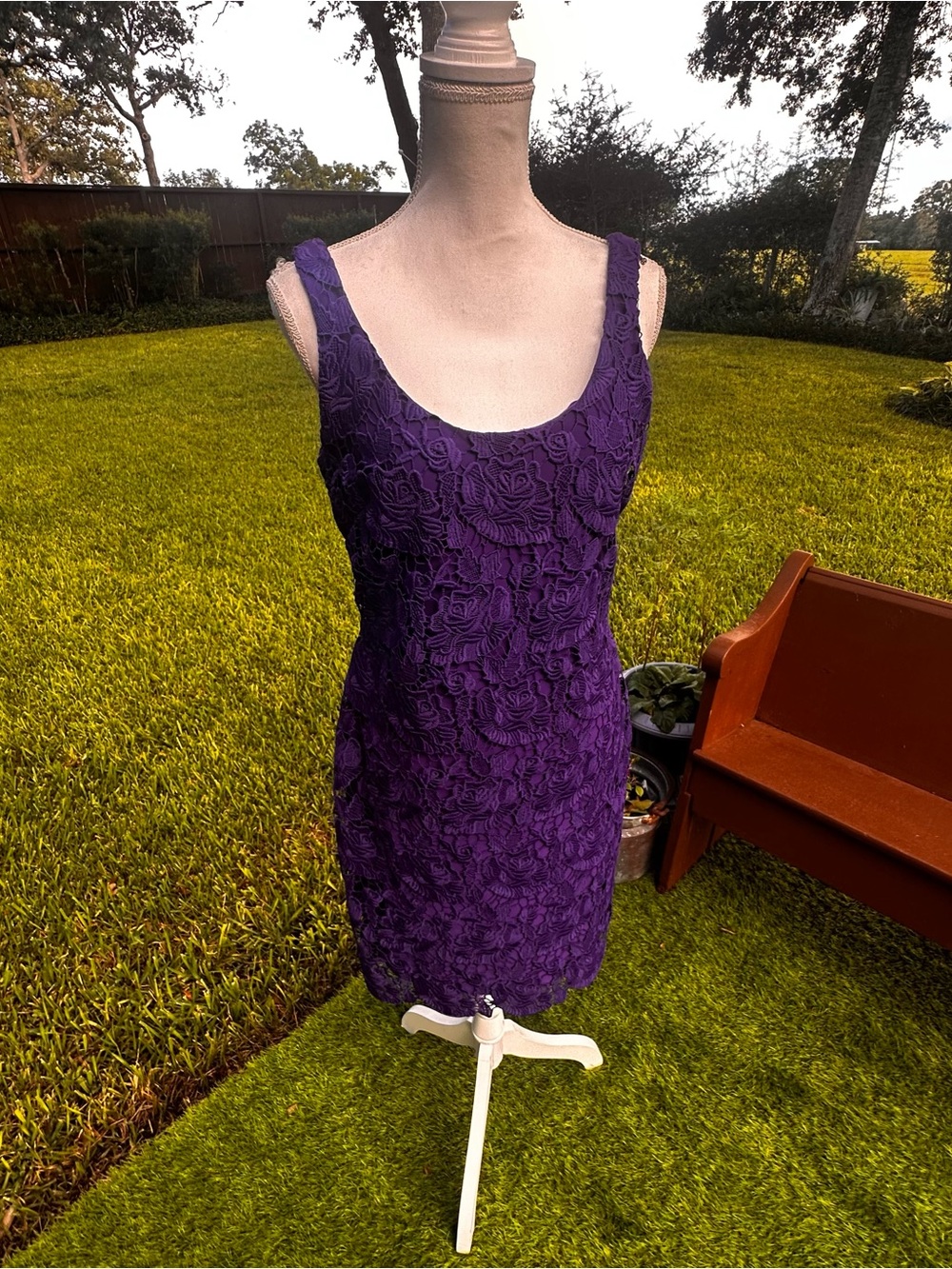 Ralph Lauren Purple Floral Lace Scoop Neck Dress